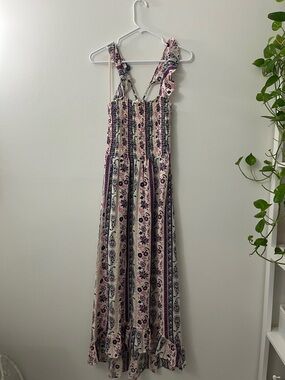 True Craft Floral Stripe Maxi Dress in Cream, Purple, and Pink